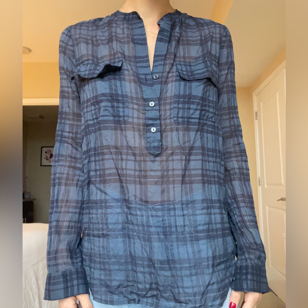 Vince Women’s Blue & Black Collar Shirt